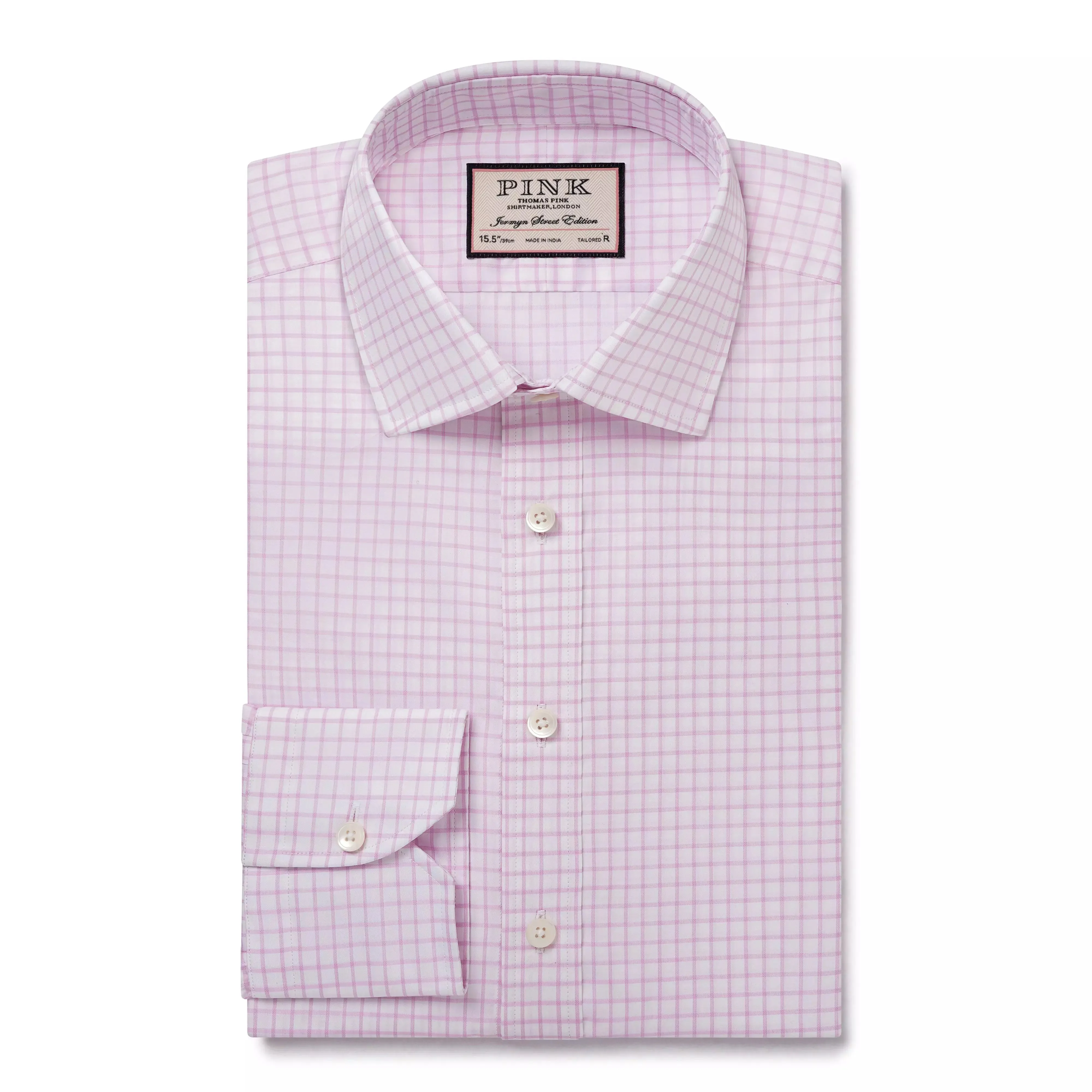 Pale Pink & White Tailored Fit Twill Graph Check Dress Shirt sold by Thomas Pink