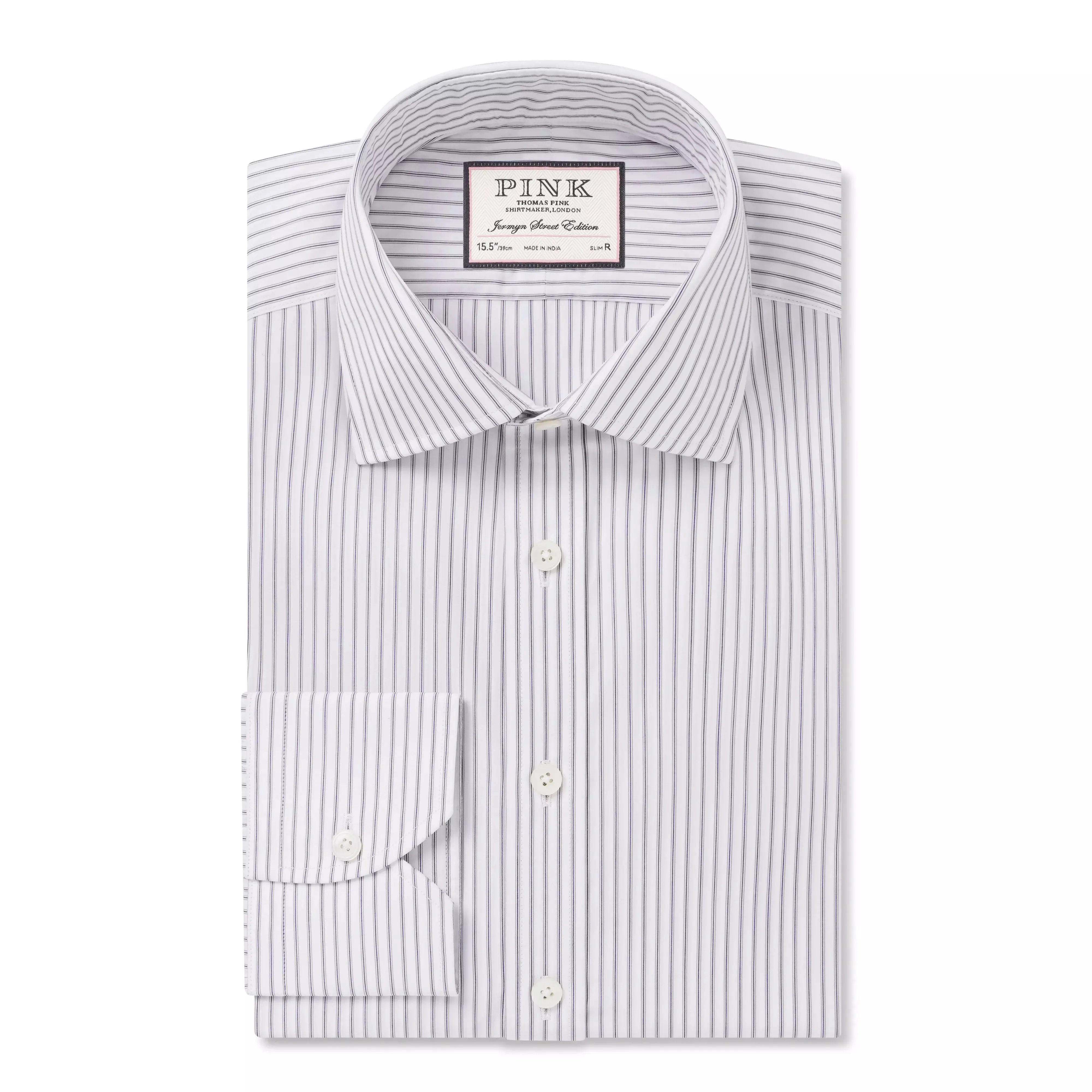 Pale Grey & White Tailored Fit Tram Stripe Dress Shirt sold by Thomas Pink