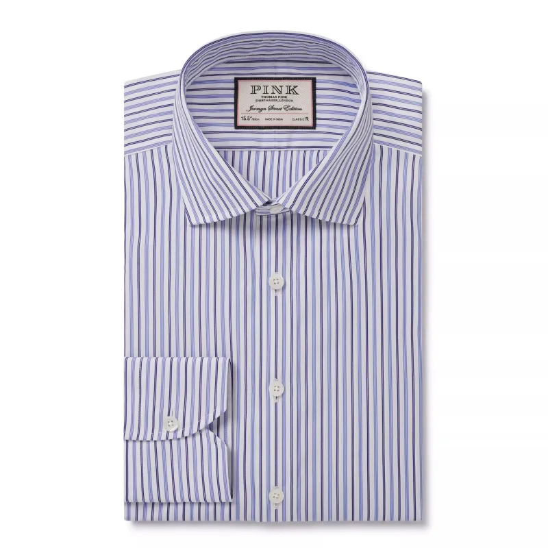White & Blue Classic Fit Regent Track Stripe Dress Shirt sold by Thomas Pink