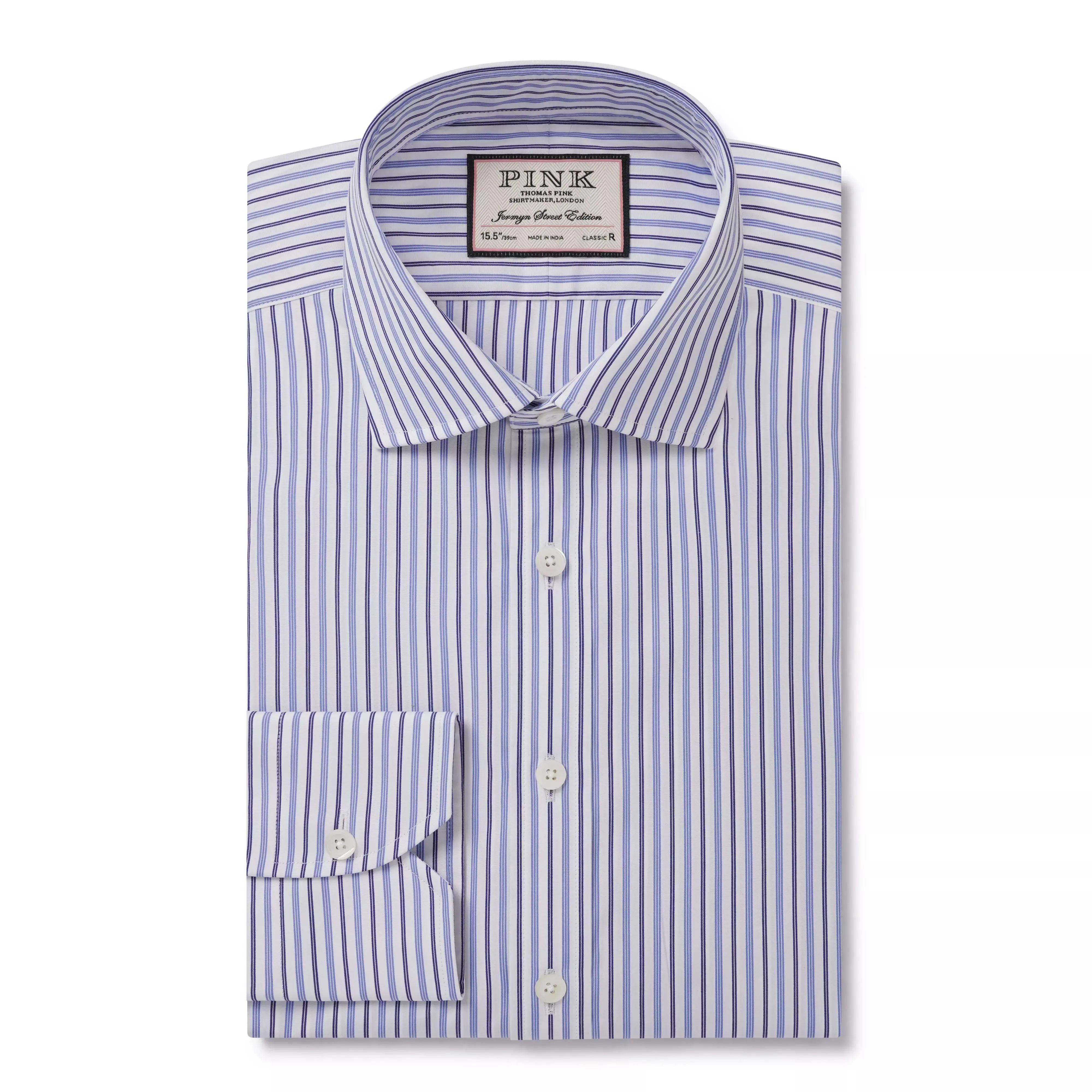 White & Blue Classic Fit Regent Track Stripe Dress Shirt sold by Thomas Pink