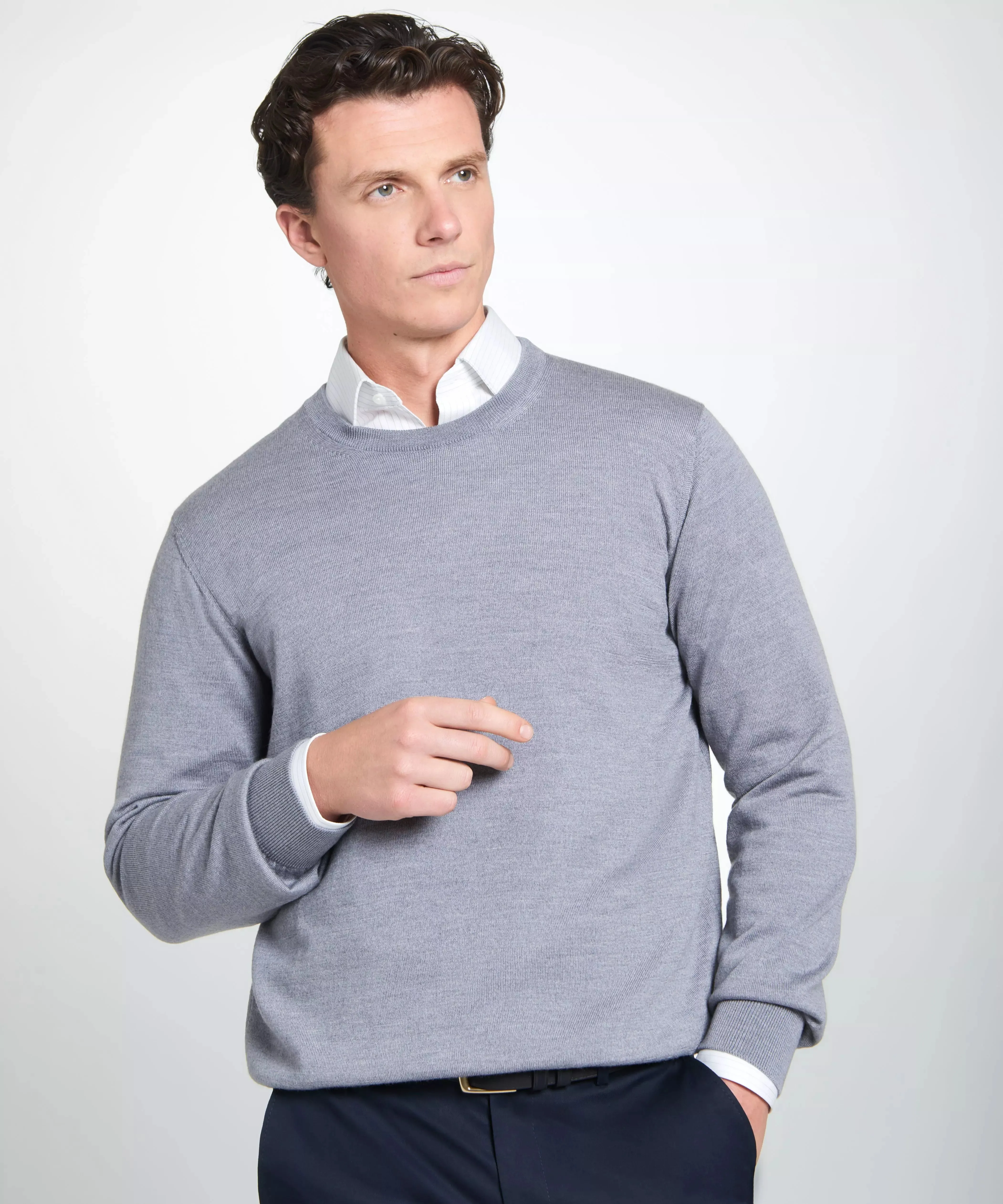 Pale Grey Merino Wool Crew Neck Sweater sold by Thomas Pink product image thumbnail 5