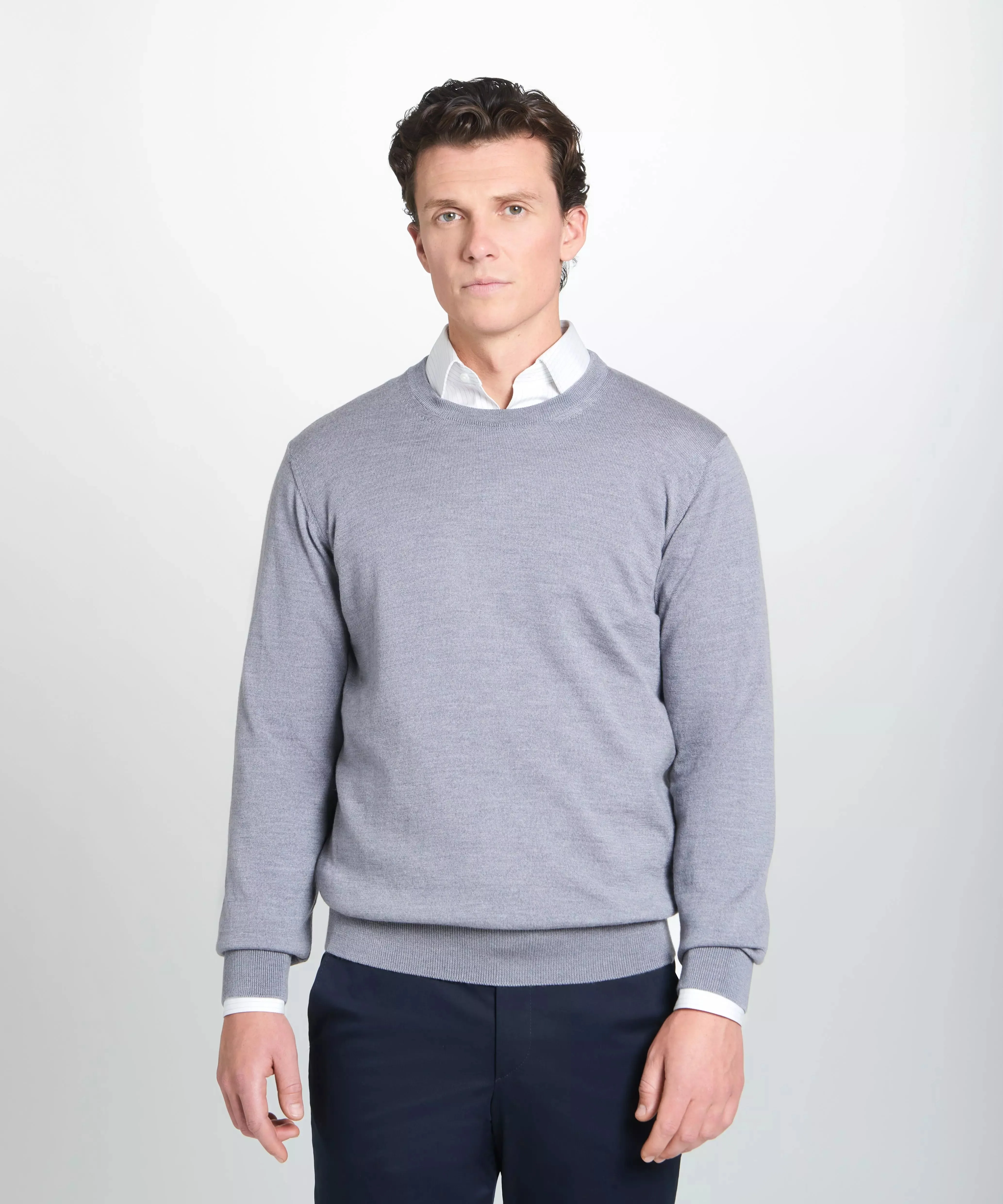Pale Grey Merino Wool Crew Neck Sweater sold by Thomas Pink
