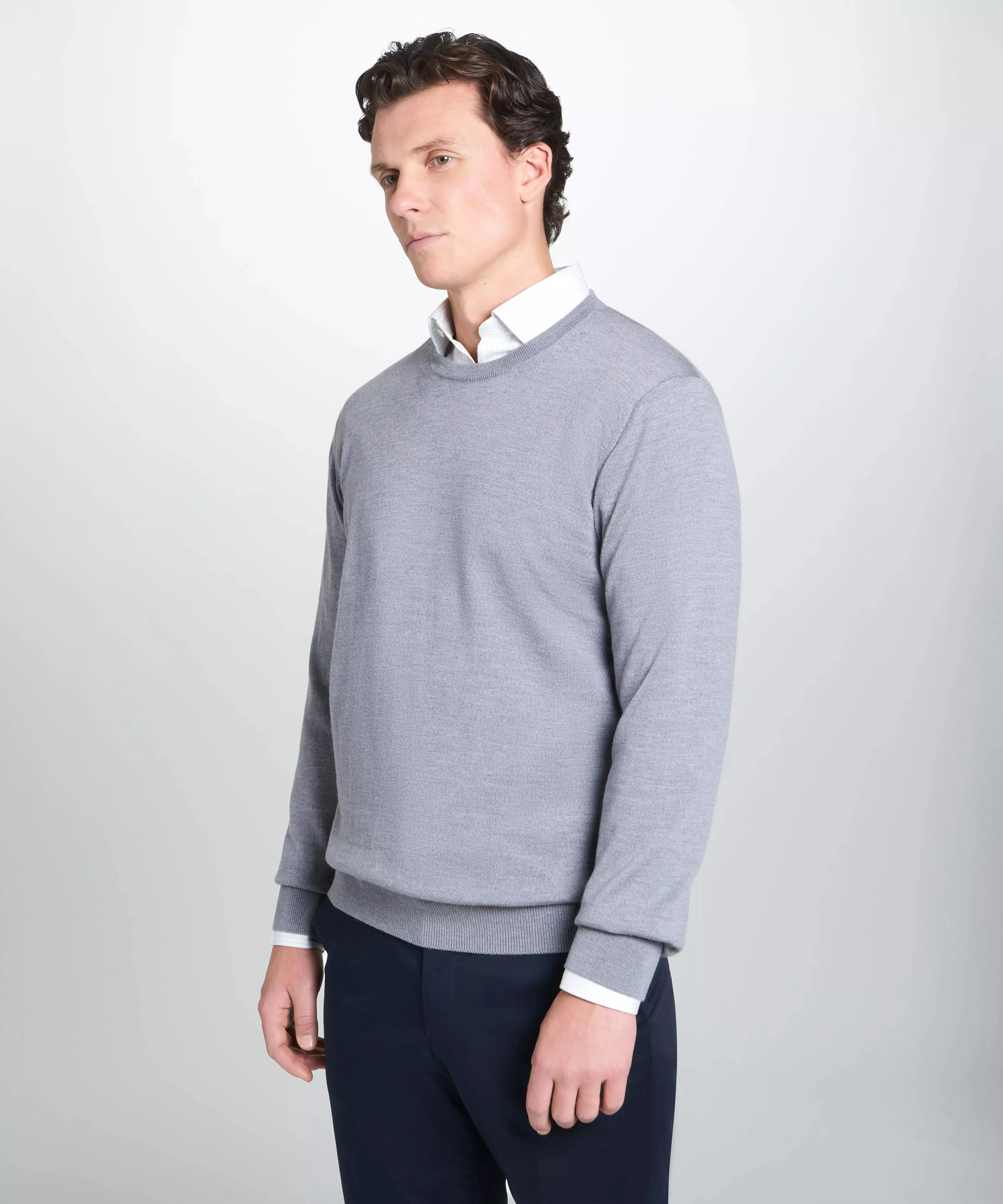 Pale Grey Merino Wool Crew Neck Sweater sold by Thomas Pink product image thumbnail 3