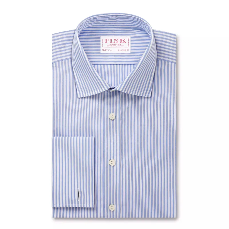 Blue & White Classic Fit French Cuff Panama Stripe Dress Shirt sold by Thomas Pink