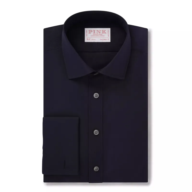 Navy Blue Tailored Fit French Cuff Ramses Cotton Poplin Formal Shirt sold by Thomas Pink