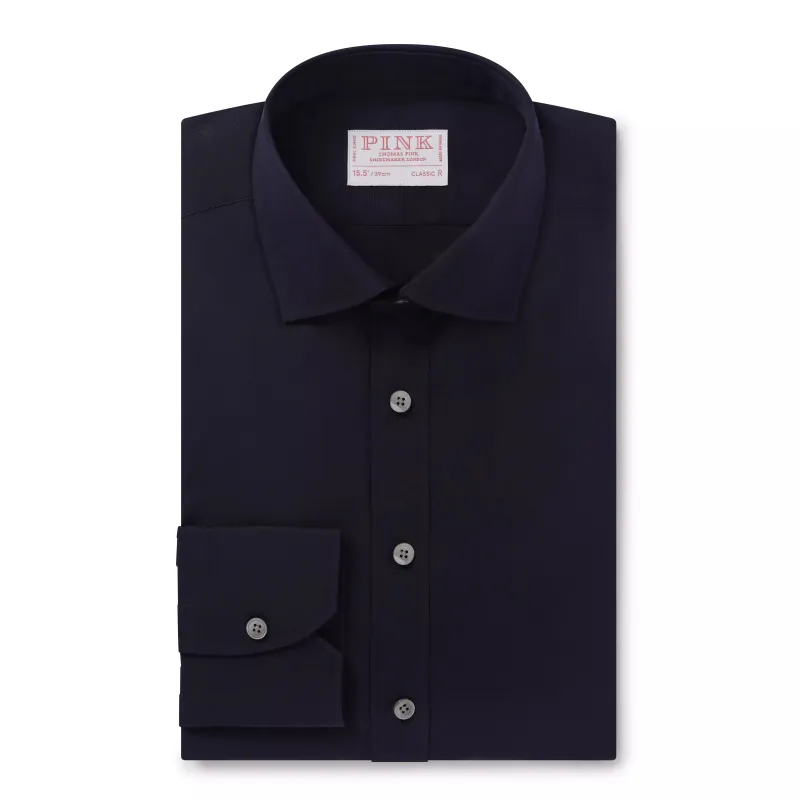 Navy Blue Classic Fit Ramses Cotton Poplin Dress Shirt sold by Thomas Pink