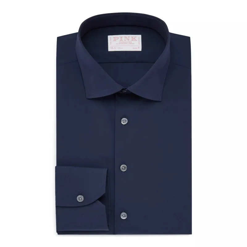 Navy Blue Slim Fit Stretch Plain Poplin Dress Shirt sold by Thomas Pink