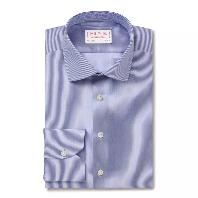 Blue & White Slim Fit Panama Thin Stripe Dress Shirt sold by Thomas Pink