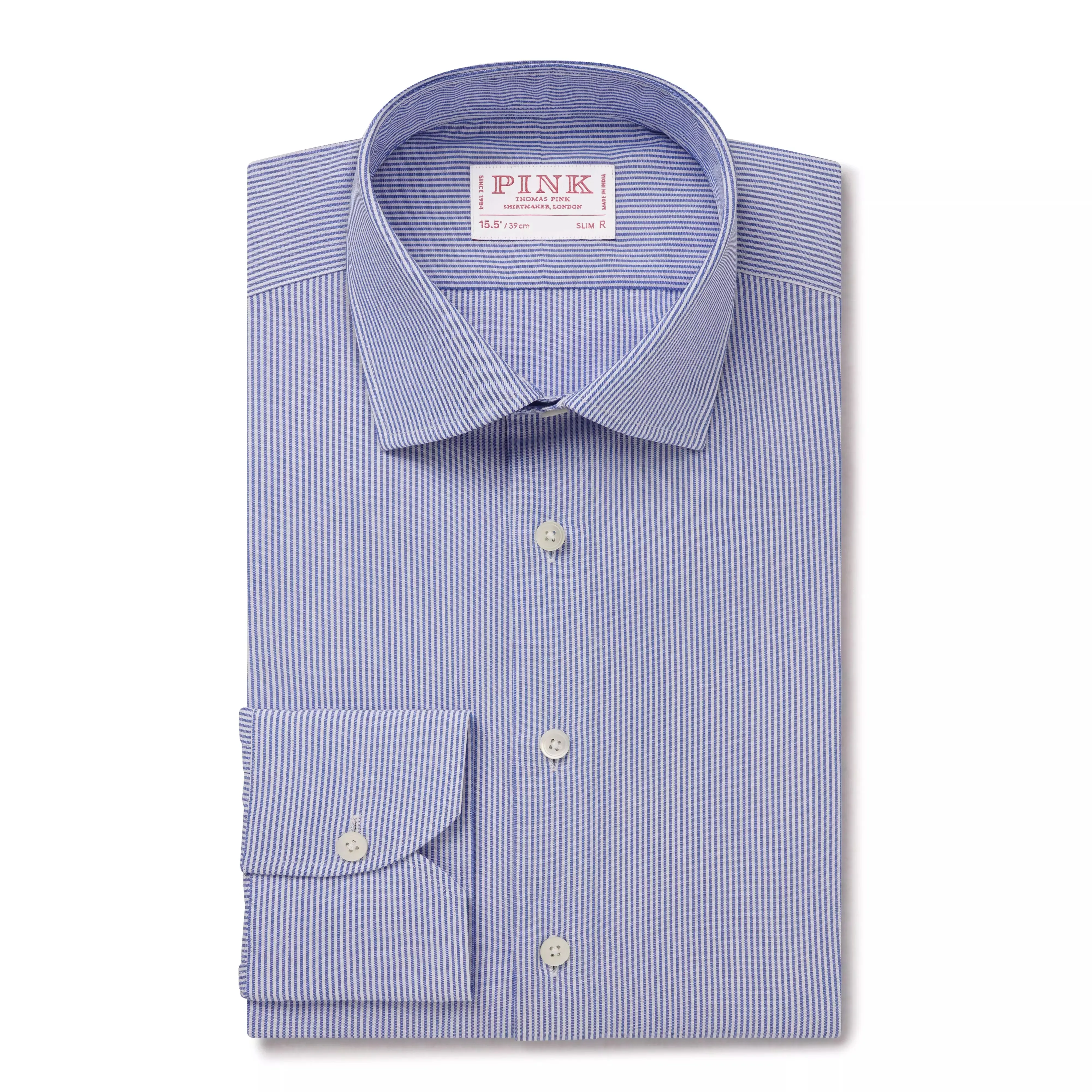 Blue & White Slim Fit Panama Thin Stripe Dress Shirt sold by Thomas Pink