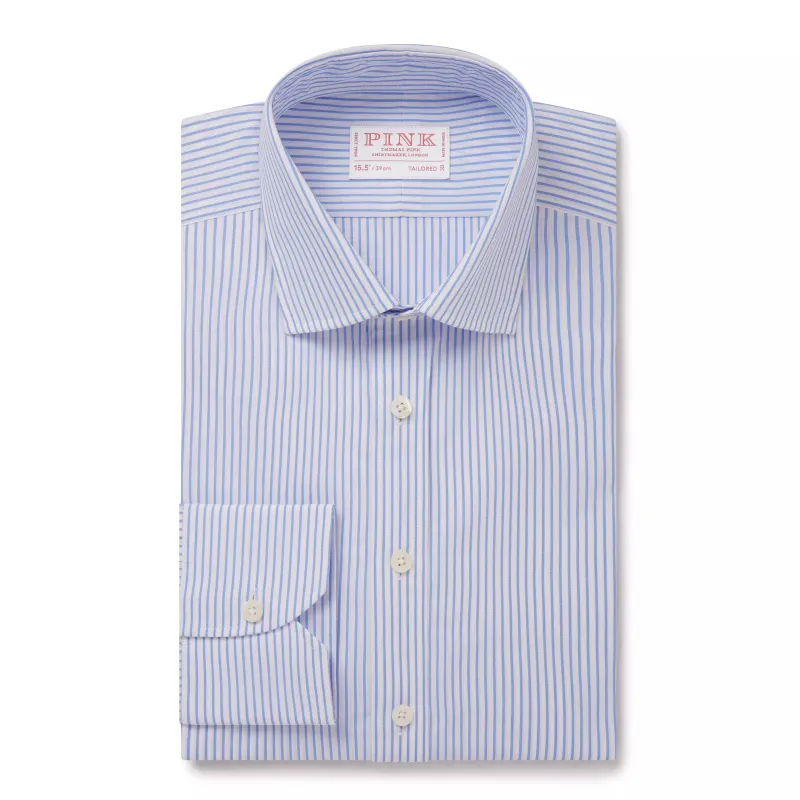 Blue & White Tailored Fit Panama Medium Stripe Dress Shirt sold by Thomas Pink