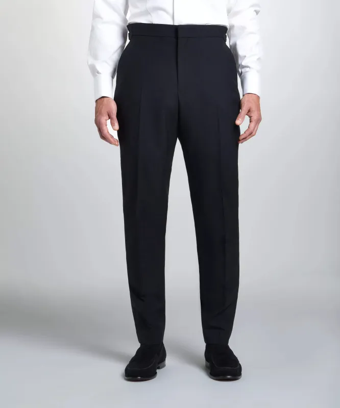 Black Tailored Fit Merino Wool Flat Front Evening Pants sold by Thomas Pink