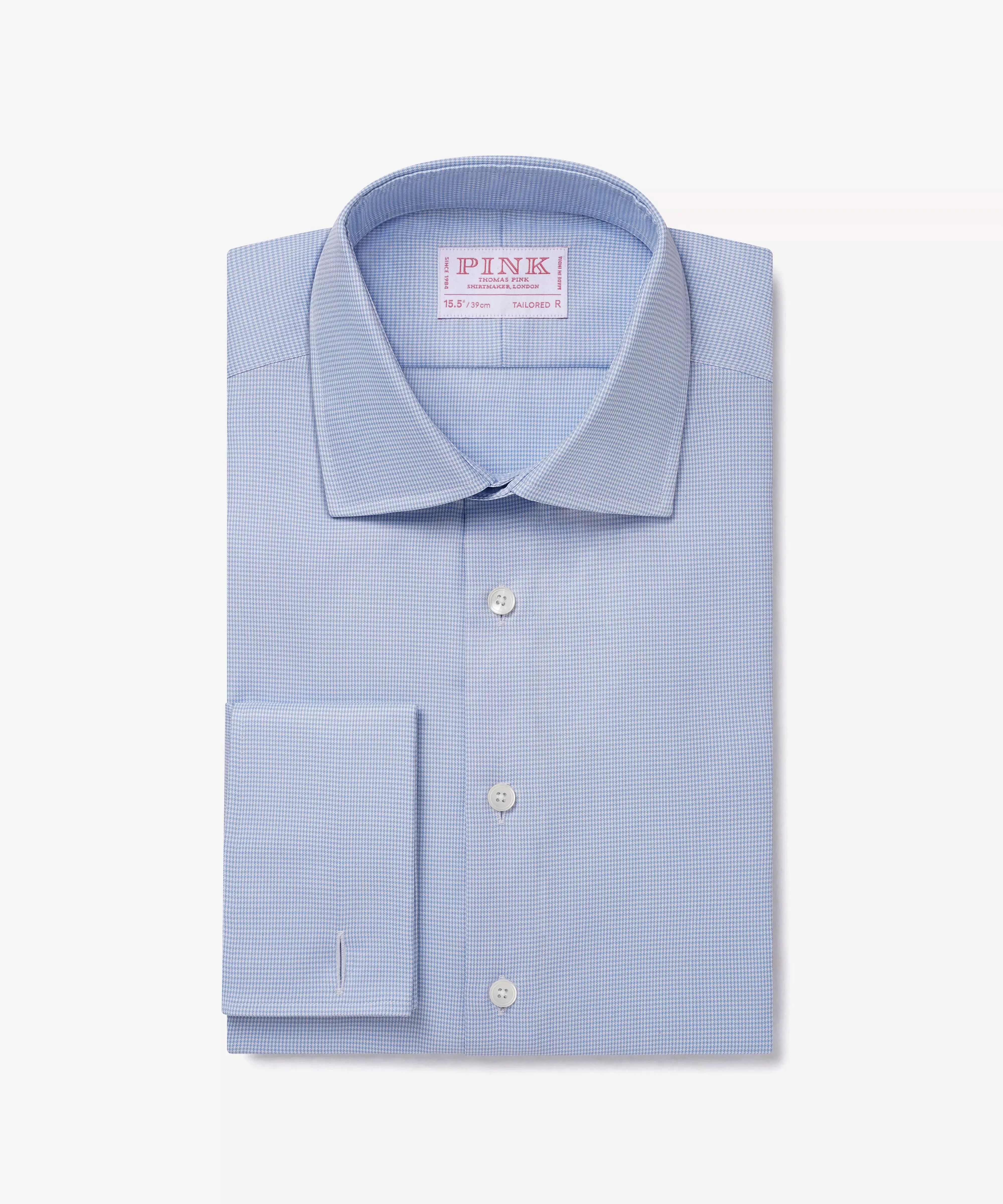 Blue & White Tailored Fit French Cuff Micro Puppytooth Dress Shirt sold by Thomas Pink