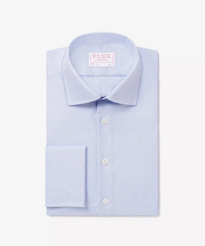 Blue & White Slim Fit French Cuff Micro Puppytooth Dress Shirt sold by Thomas Pink