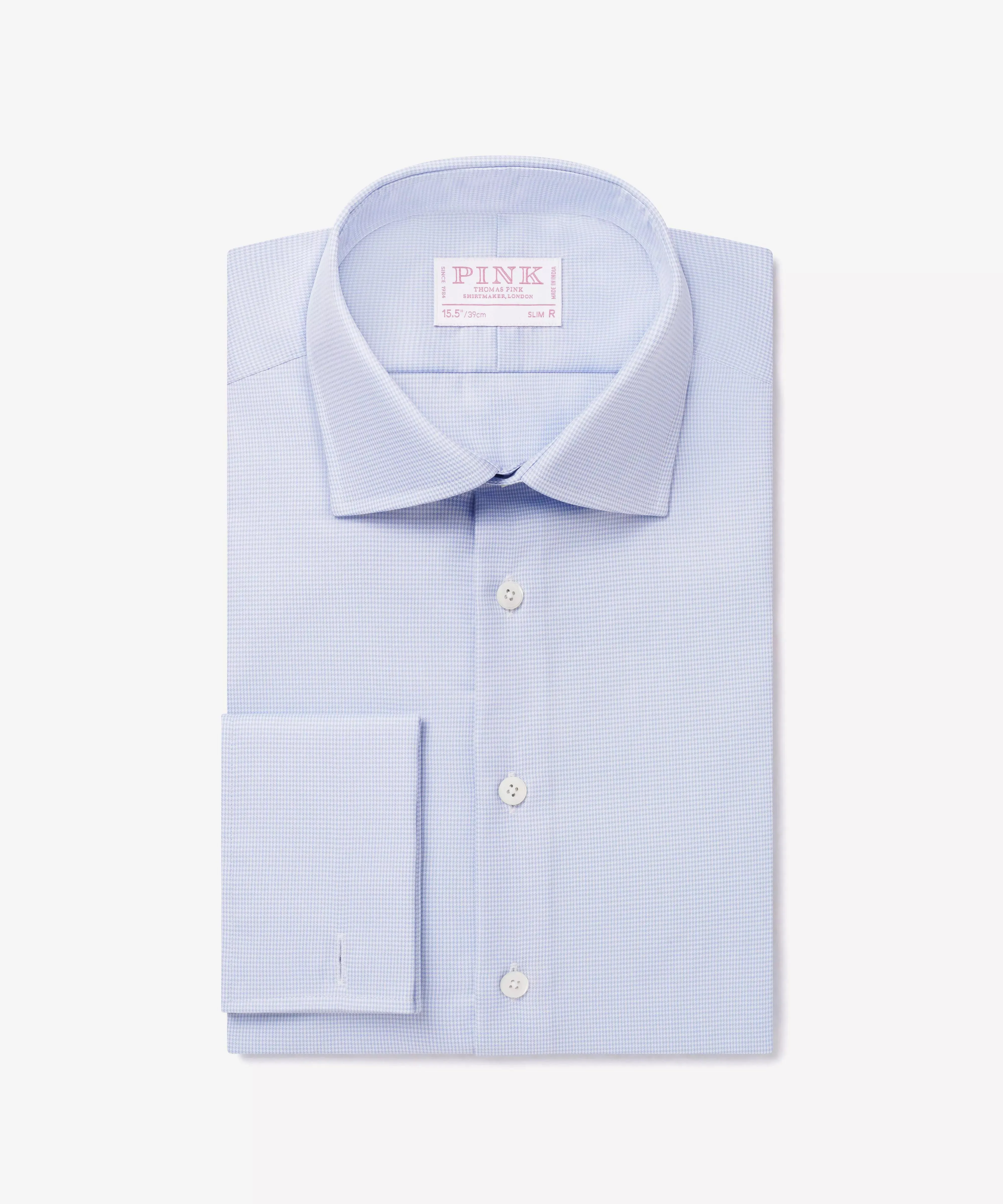 Blue & White Slim Fit French Cuff Micro Puppytooth Dress Shirt sold by Thomas Pink