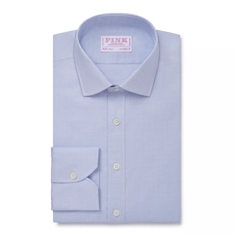 Pale Blue & White Classic Fit Prince of Wales Check Dress Shirt sold by Thomas Pink