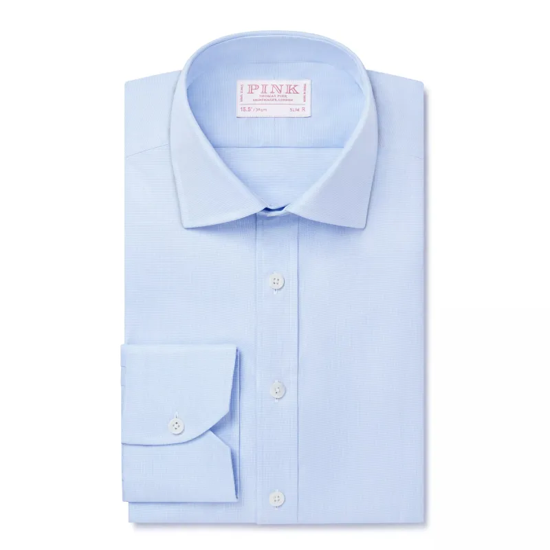 Pale Blue & White Slim Fit Puppytooth Dress Shirt sold by Thomas Pink