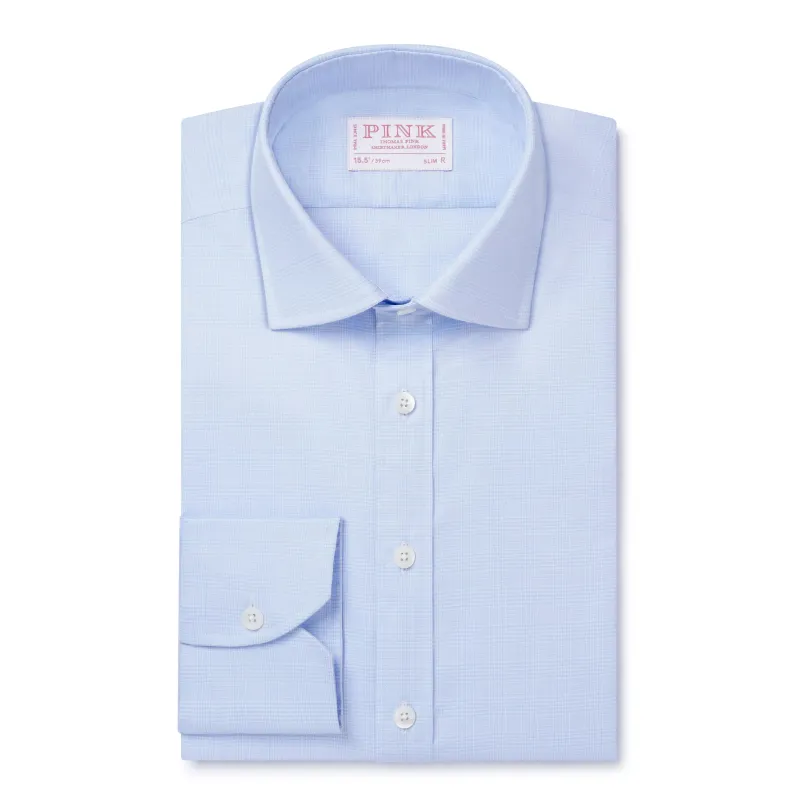 Pale Blue & White Slim Fit Prince of Wales Check Dress Shirt sold by Thomas Pink
