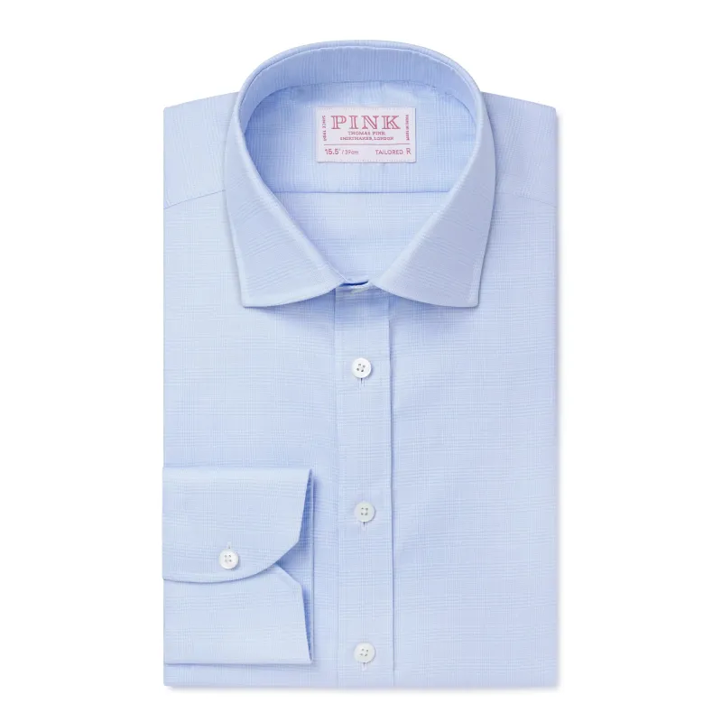 Pale Blue & White Tailored Fit Prince of Wales Check Dress Shirt sold by Thomas Pink