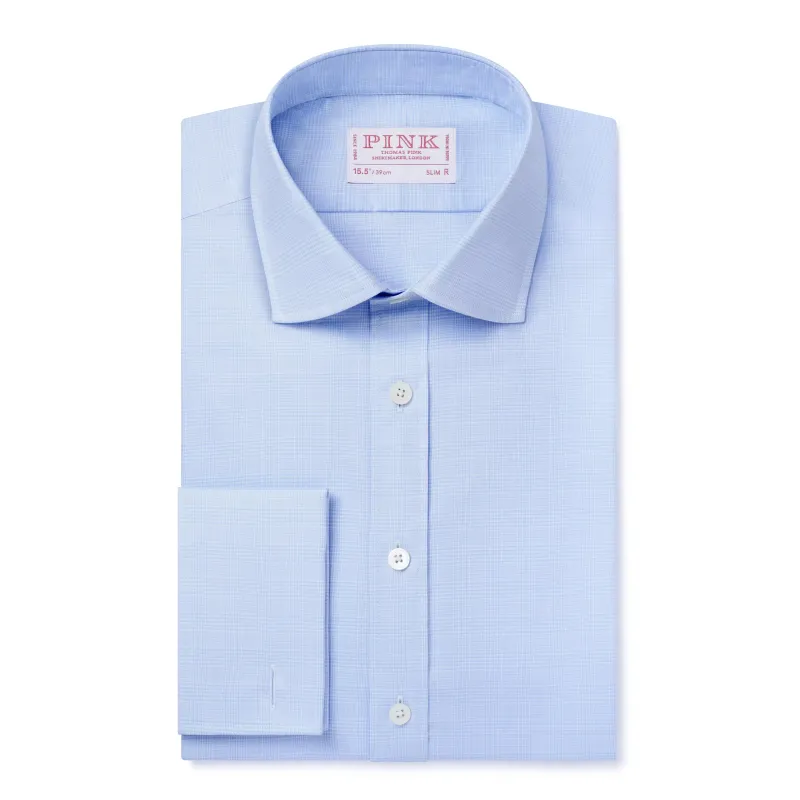 Pale Blue & White Slim Fit French Cuff Prince of Wales Check Dress Shirt sold by Thomas Pink