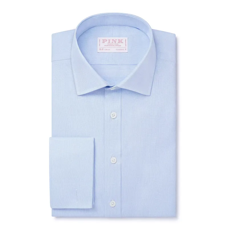 Pale Blue & White Classic Fit French Cuff Puppytooth Dress Shirt sold by Thomas Pink
