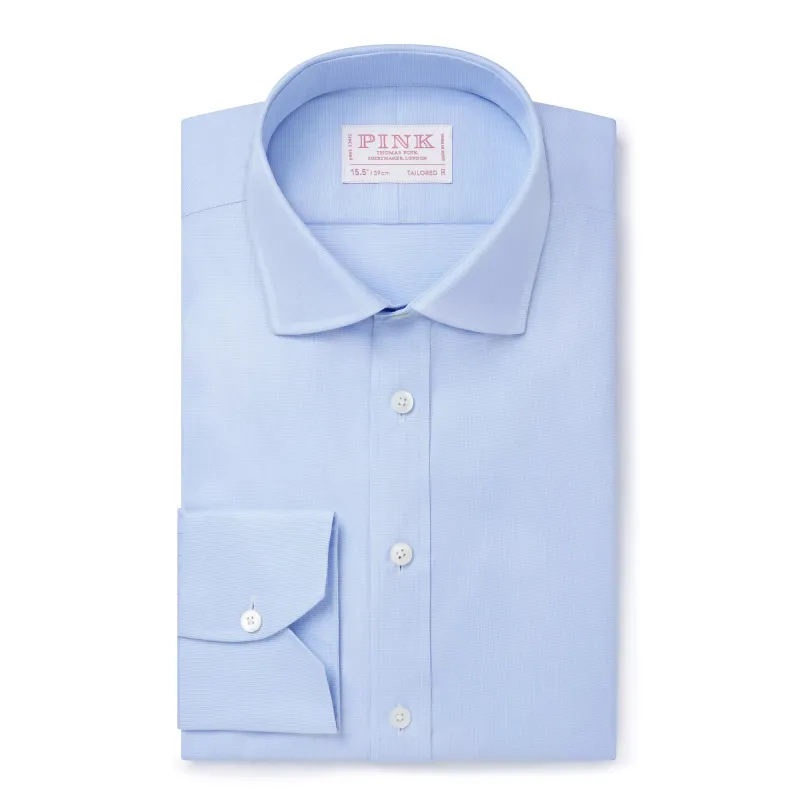 Pale Blue & White Tailored Fit Puppytooth Dress Shirt sold by Thomas Pink