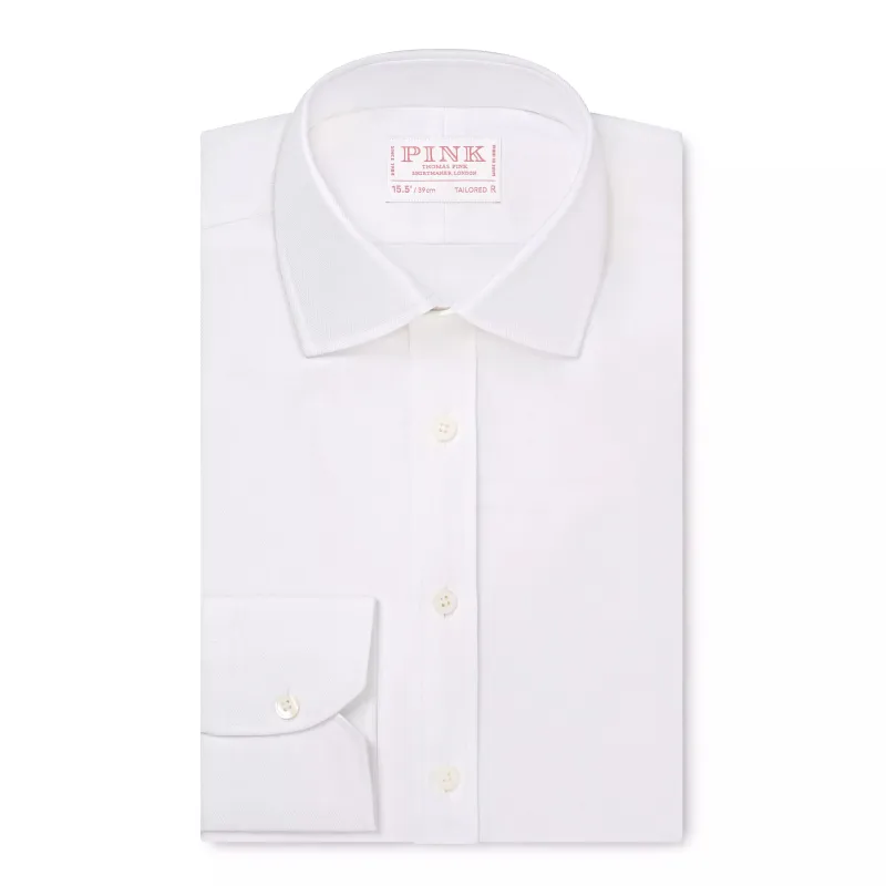 White Tailored Fit Twill Herringbone Dress Shirt sold by Thomas Pink