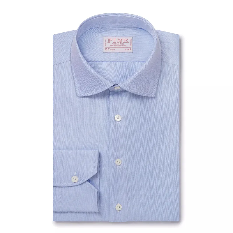 Pale Blue Slim Fit Twill Herringbone Dress Shirt sold by Thomas Pink