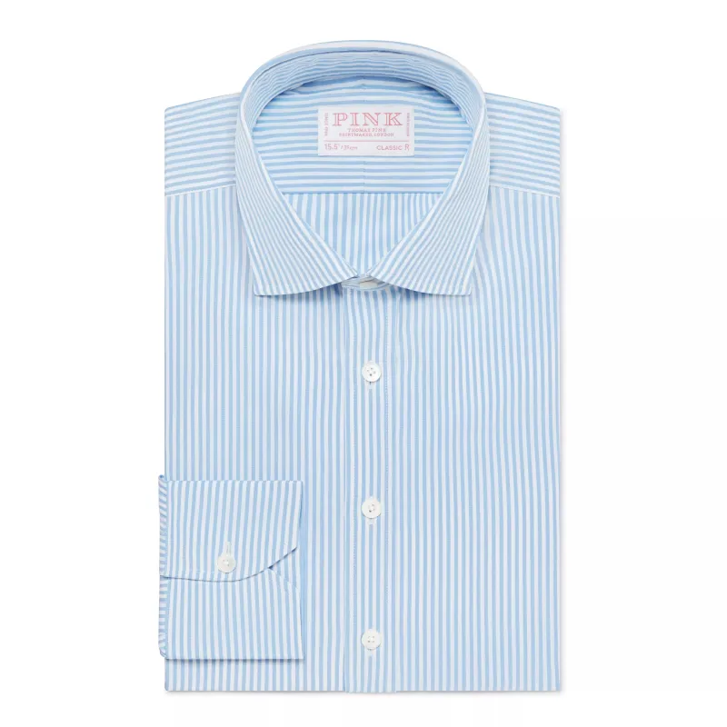 Pale Blue & White Classic Fit Core Poplin Bengal Stripe Dress Shirt sold by Thomas Pink
