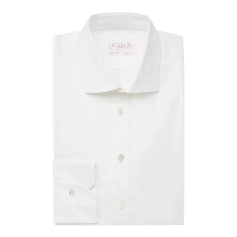 White Athletic Fit Stretch Plain Poplin Dress Shirt sold by Thomas Pink