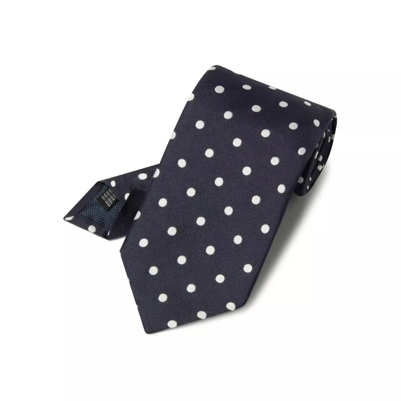 Navy Blue & White Polka Dot Silk Woven Tie sold by Thomas Pink