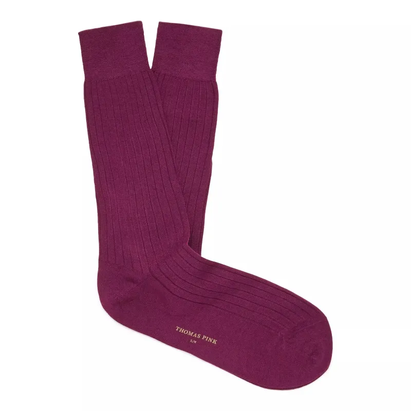 Plum Mid Length Ribbed Merino Wool Socks sold by Thomas Pink