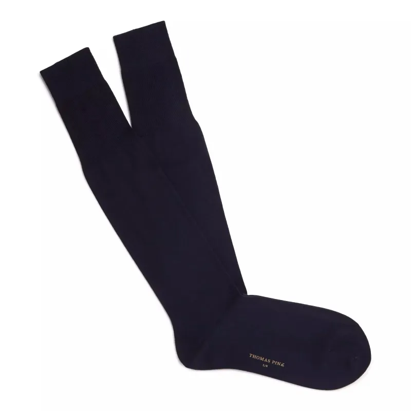 Navy Blue Long Fine Merino Wool Socks made by Thomas Pink