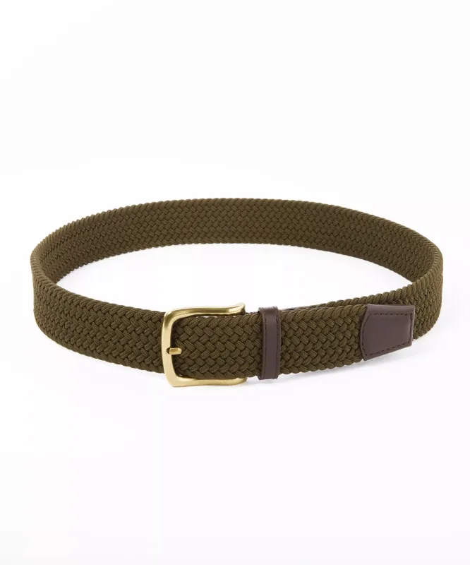 Olive Green Stretch Woven Belt sold by Thomas Pink