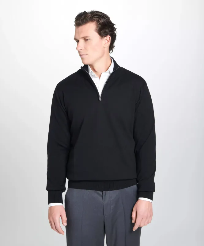 Black Merino Wool Zip Neck Sweater sold by Thomas Pink