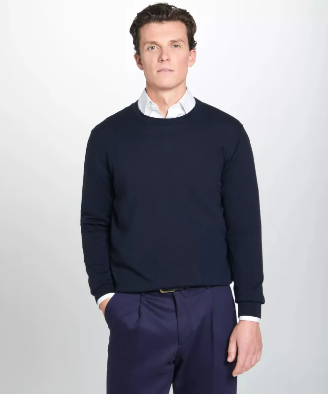 Navy Blue Merino Wool Crew Neck Sweater sold by Thomas Pink