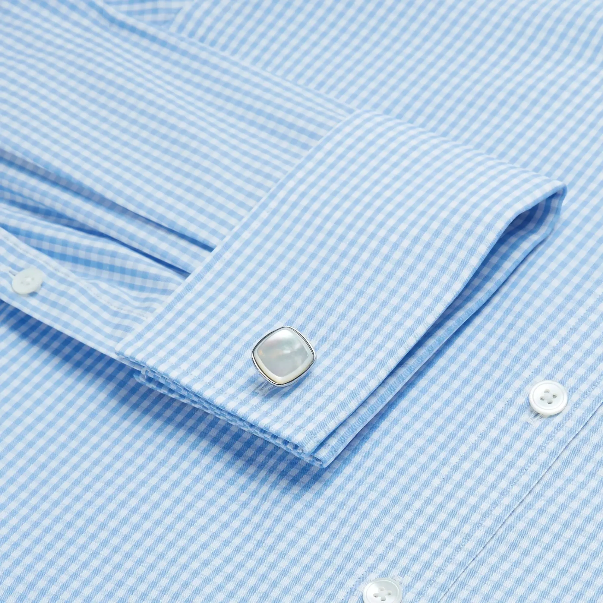 Pale Blue & White Tailored Fit Double Cuff Essential Gingham Formal Shirt sold by Thomas Pink product image thumbnail 2