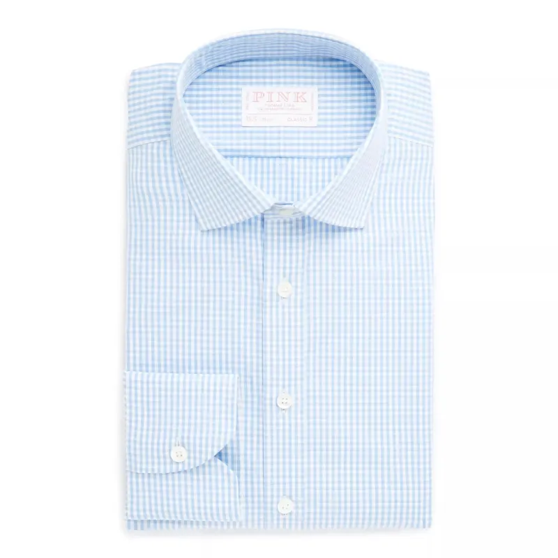 Pale Blue & White Classic Fit Essential Gingham Formal Shirt sold by Thomas Pink