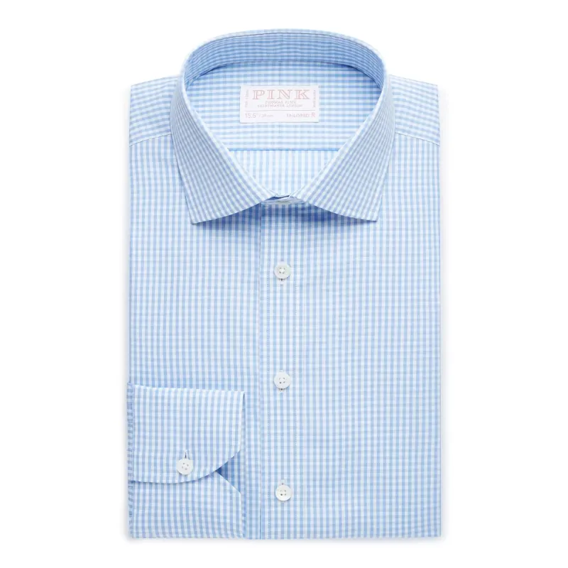 Pale Blue & White Tailored Fit Essential Gingham Formal Shirt sold by Thomas Pink