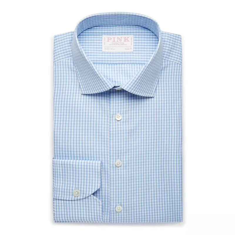 Pale Blue & White Slim Fit Essential Gingham Formal Shirt sold by Thomas Pink