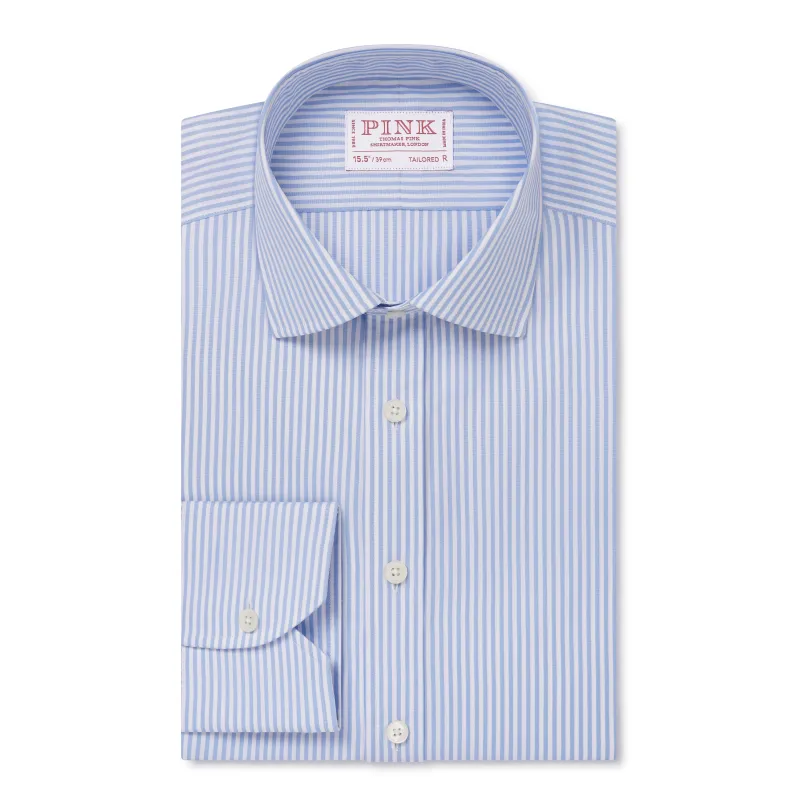 Pale Blue & White Tailored Fit Essential Bengal Stripe Formal Shirt sold by Thomas Pink
