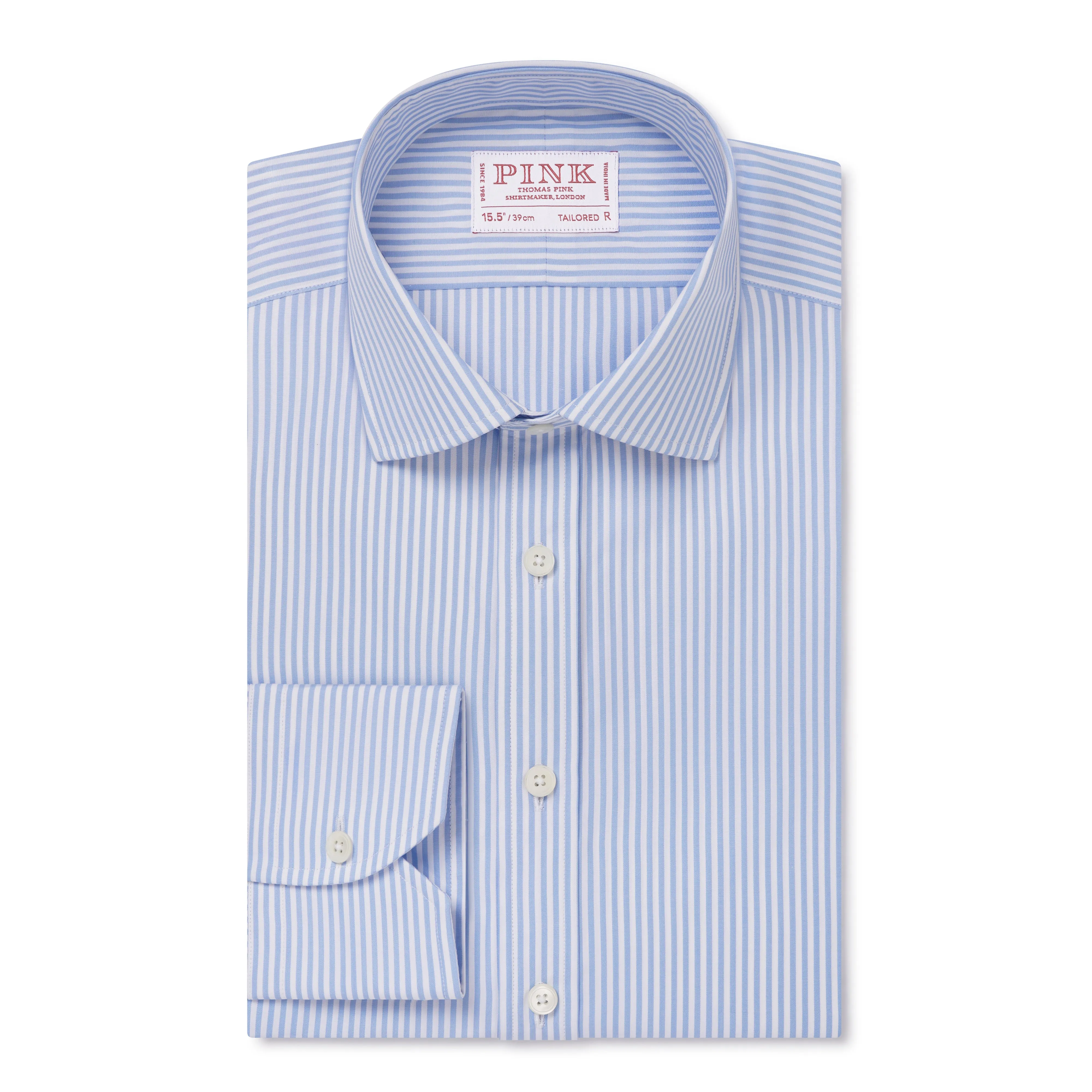 Pale Blue & White Tailored Fit Essential Bengal Stripe Formal Shirt sold by Thomas Pink