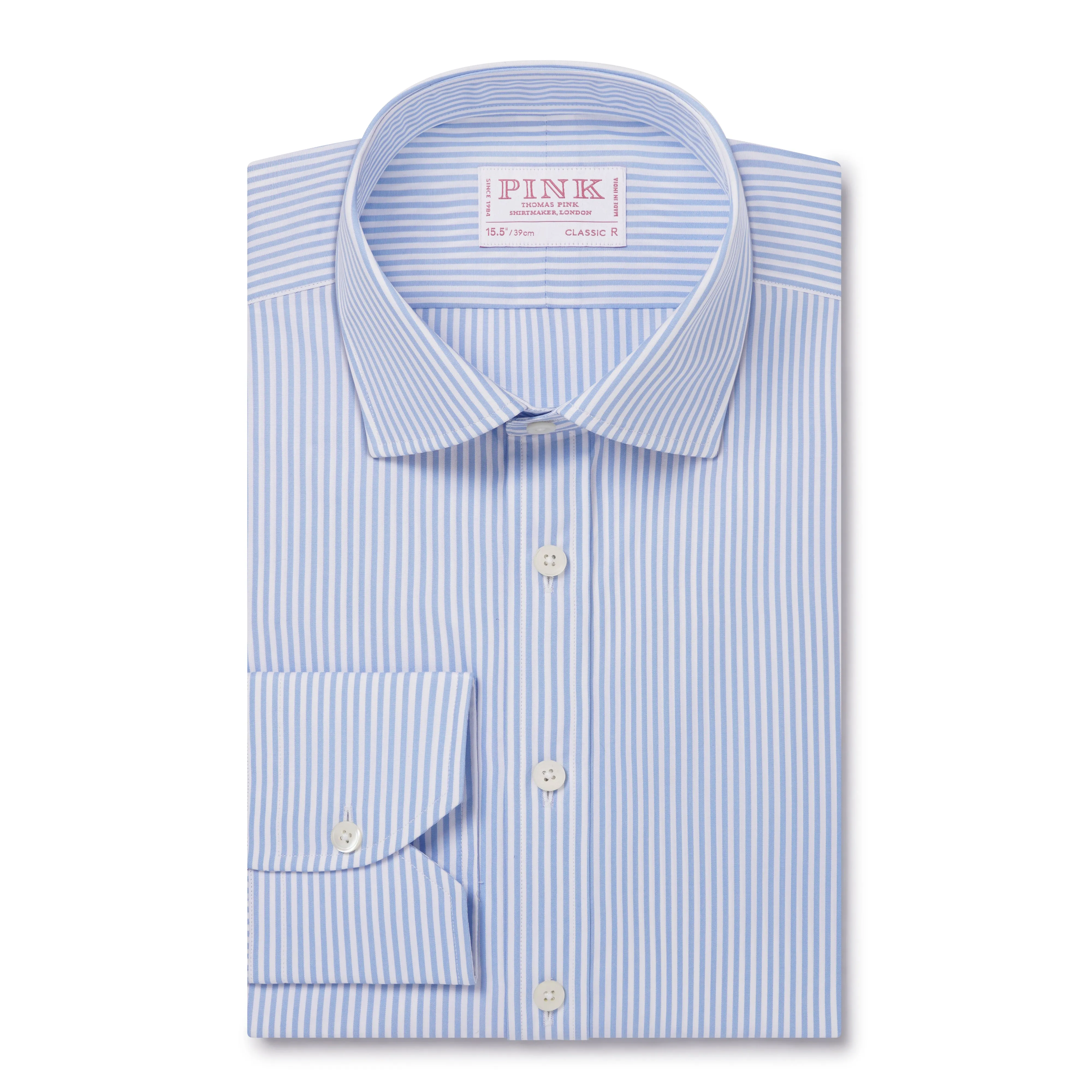 Pale Blue & White Classic Fit Essential Bengal Stripe Formal Shirt sold by Thomas Pink
