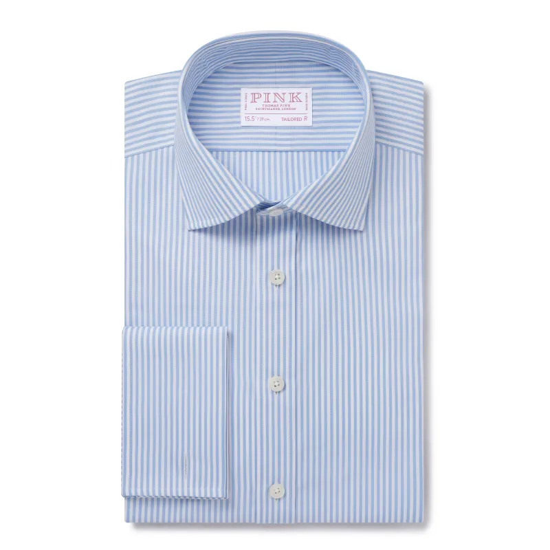 Pale Blue & White Tailored Fit Double Cuff Essential Bengal Stripe Formal Shirt sold by Thomas Pink