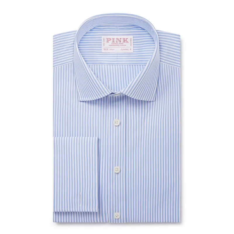 Pale Blue & White Classic Fit Double Cuff Essential Bengal Stripe Formal Shirt sold by Thomas Pink