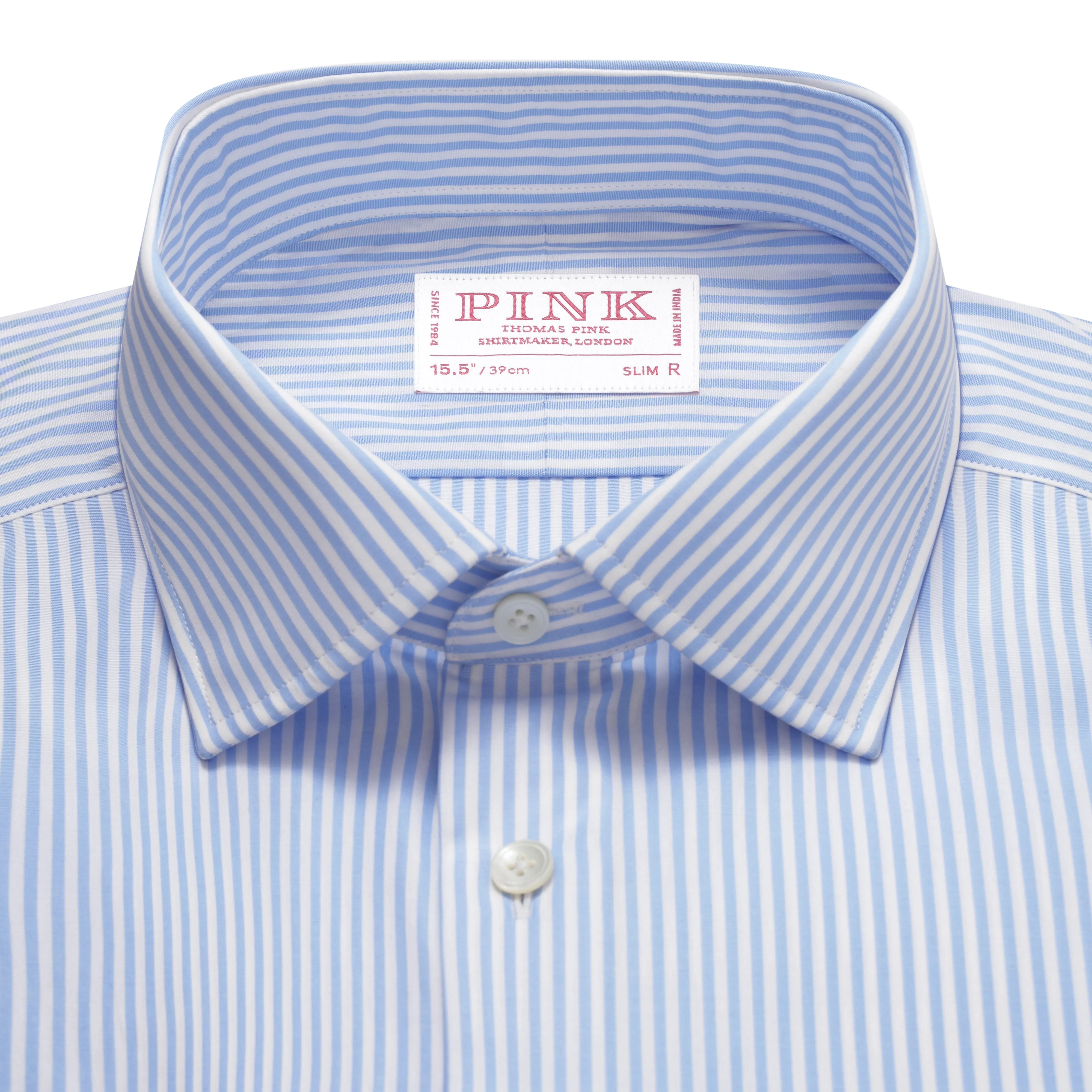Pale Blue & White Slim Fit Double Cuff Essential Bengal Stripe Formal Shirt sold by Thomas Pink product image thumbnail 3