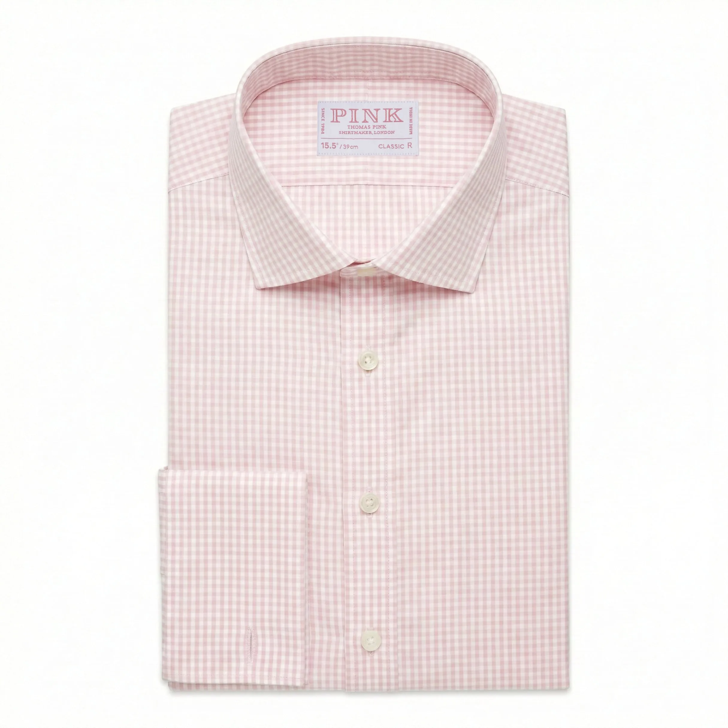 Pale Pink & White Classic Fit Double Cuff Essential Gingham Formal Shirt sold by Thomas Pink