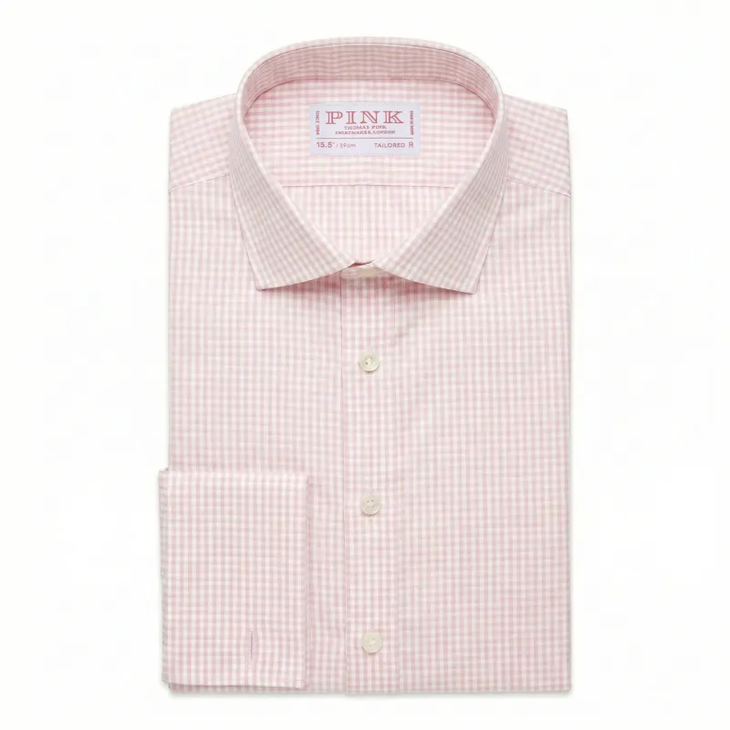 Pale Pink & White Tailored Fit Double Cuff Essential Gingham Formal Shirt sold by Thomas Pink