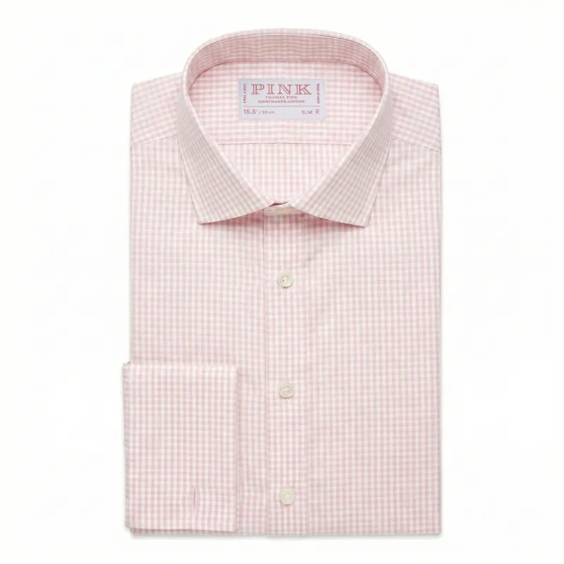 Pale Pink & White Slim Fit Double Cuff Essential Gingham Formal Shirt sold by Thomas Pink