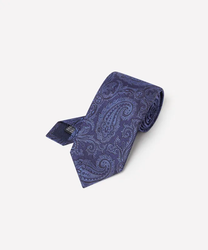 Navy & Blue Contrast Paisley Silk Tie made by Thomas Pink