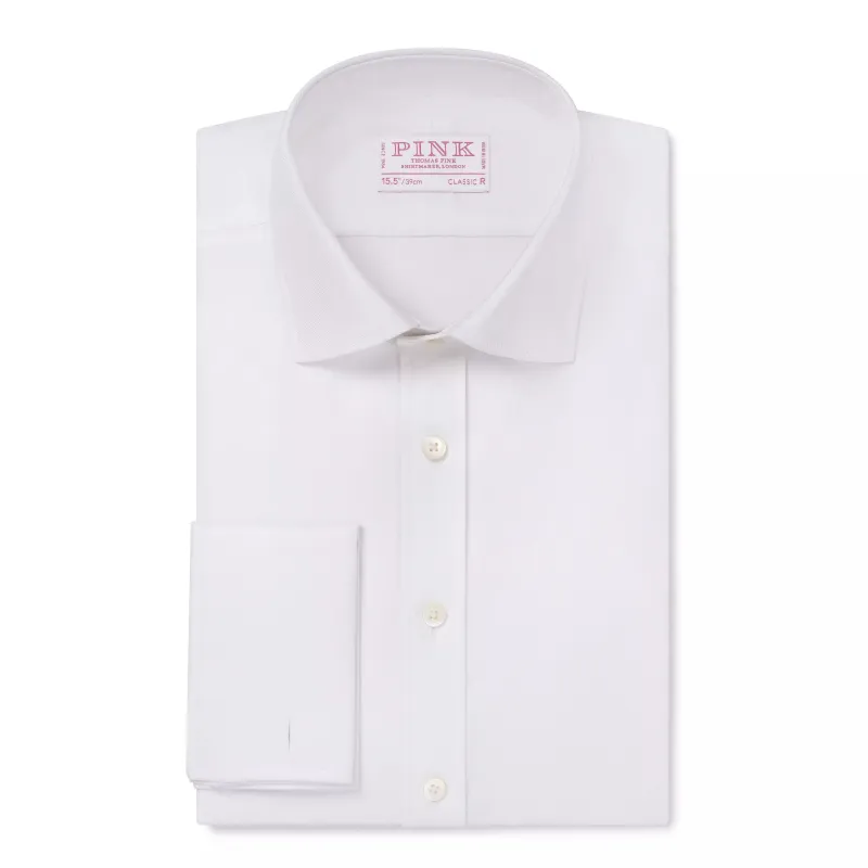 White Classic Fit French Cuff Royal Twill Dress Shirt made by Thomas Pink